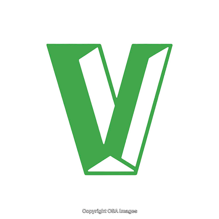 Green Stylized Letter V With Geometric Design on White Background