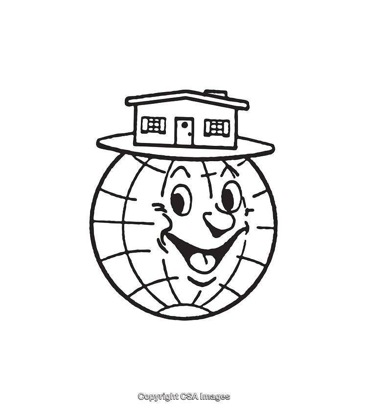 Smiling Globe Wearing a House for Creative Concepts and Ideas