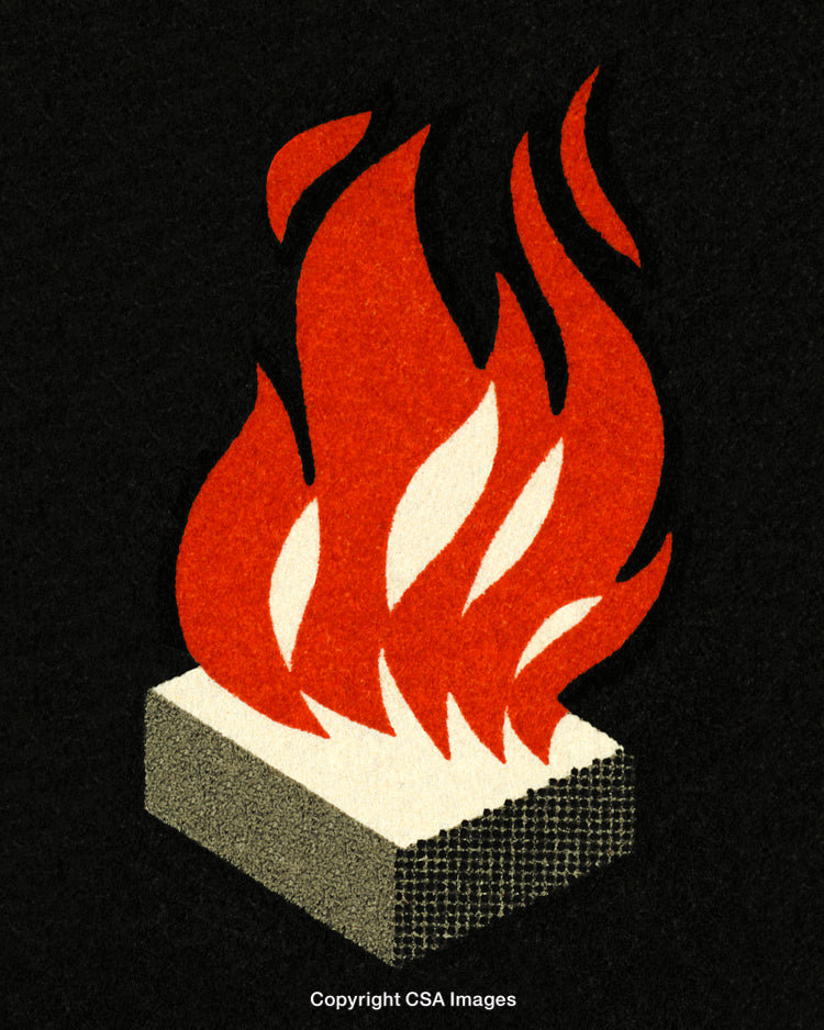 Abstract Illustration of Burning Flames Over a Matchbox