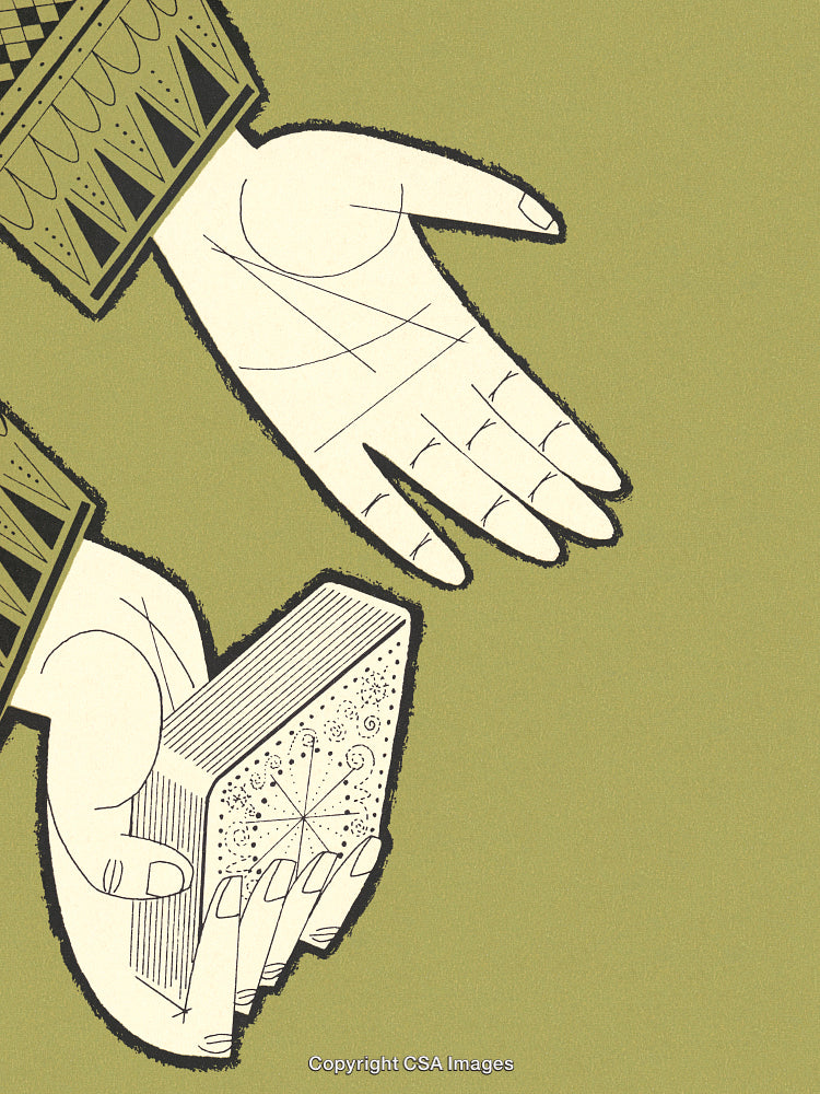 Flat Illustration of Hands Holding a Decorated Box on Yellow Background