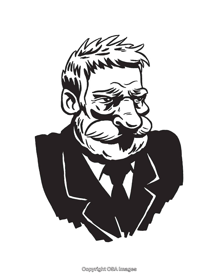 Black and White Line Art Portrait of a Bearded Man in Suit