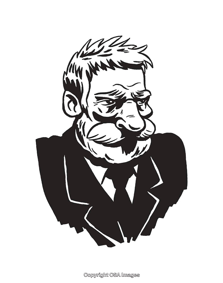 Black and White Line Art Portrait of a Bearded Man in Suit