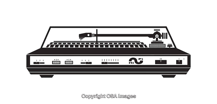 Detailed Illustration of a Retro Record Player in Black and White