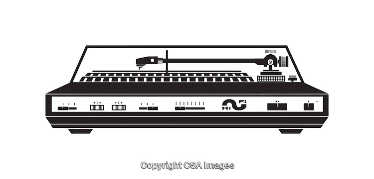 Detailed Illustration of a Retro Record Player in Black and White