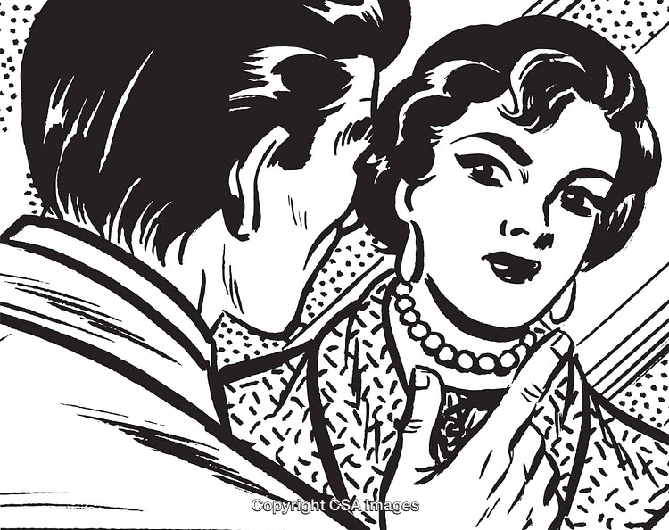 Vintage Comic Style Depiction of a Conversation Between a Man and a Woman