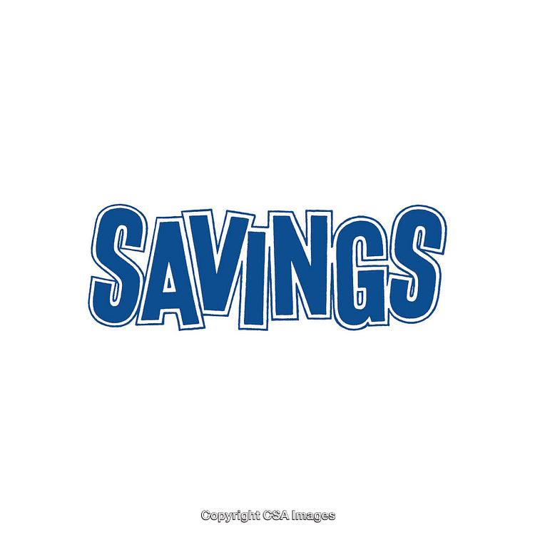 Bold Blue Text Depicting 'Savings' on a Clean White Background