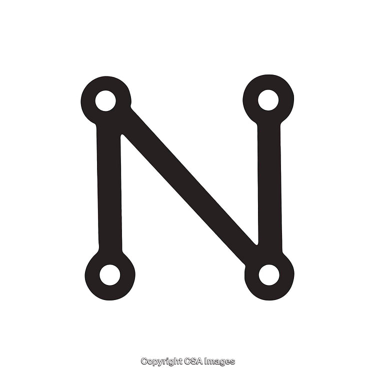 Stylized Black Letter N with Circular Node Design