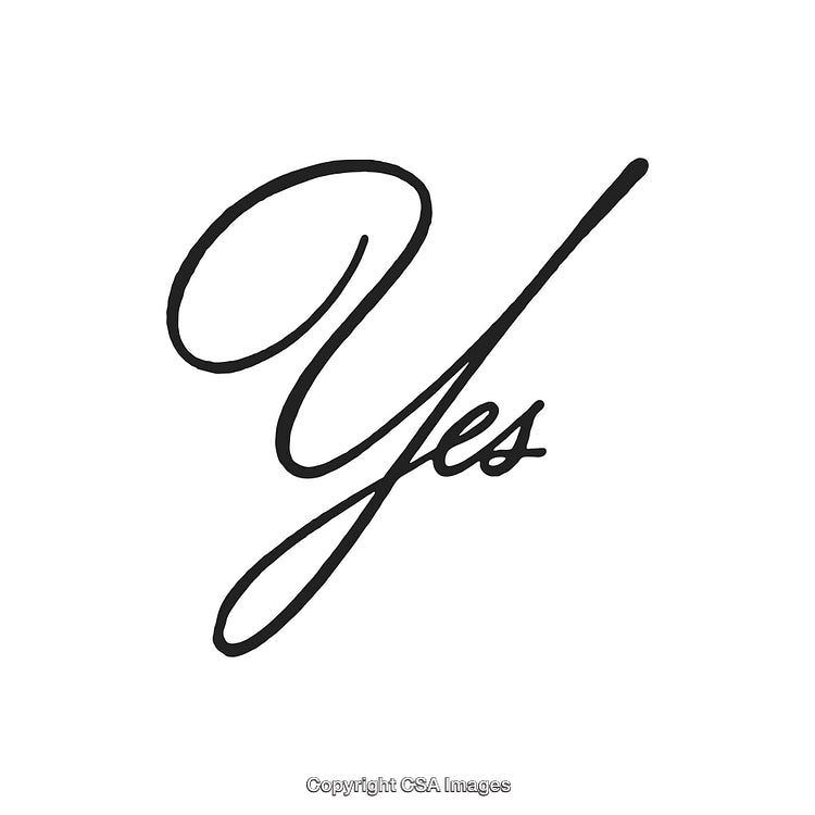 Elegant Handwritten Script Depicting the Word 'Yes' in Black Ink