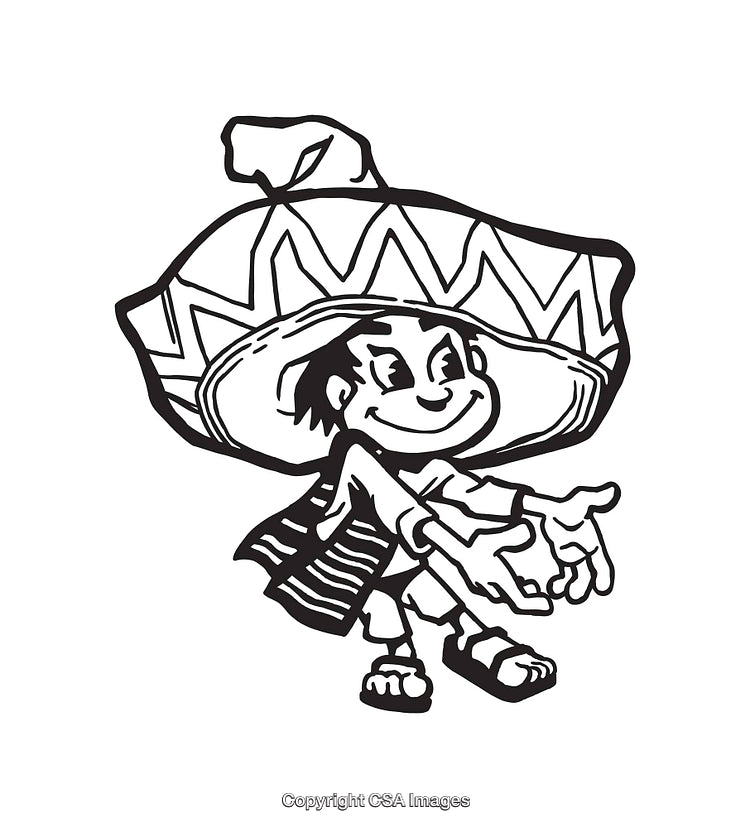 Cheerful Boy in Sombrero and Poncho Offering Open Arms Illustration
