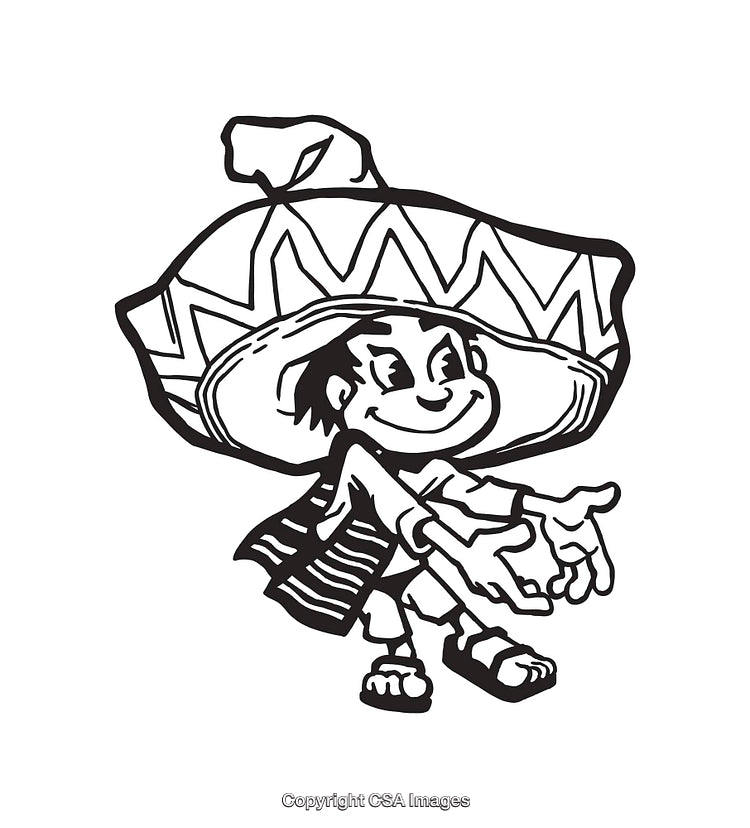 Cheerful Boy in Sombrero and Poncho Offering Open Arms Illustration