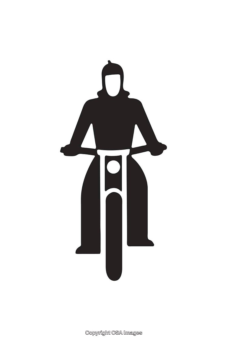 Minimalist Icon of a Person Riding a Motorcycle in Black and White