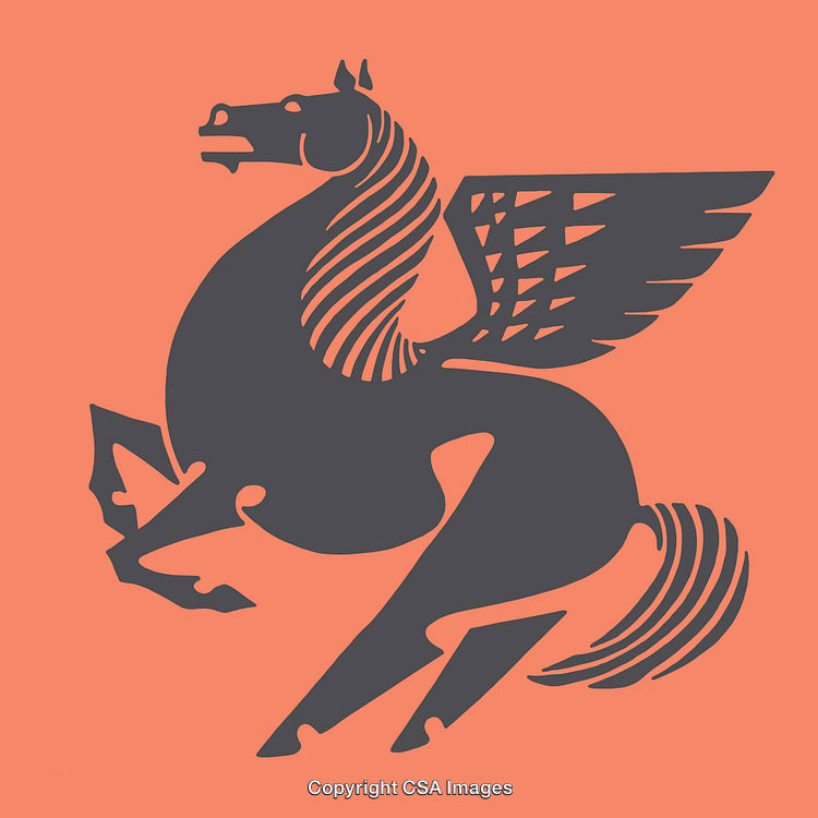 Stylized Pegasus Illustration in Minimalist Design with Unique Line Motifs