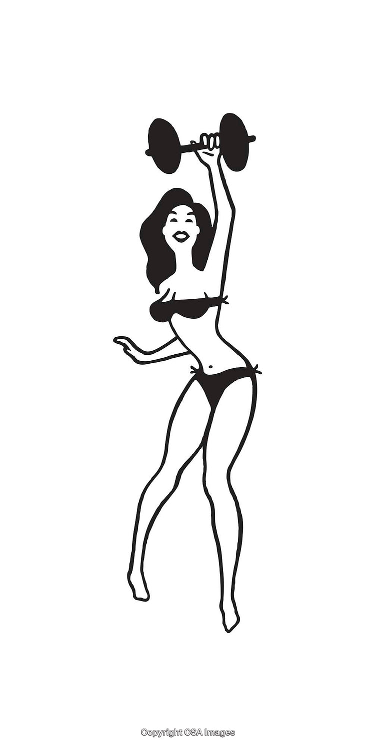 Stylized Fitness Figure Lifting Dumbbell in Black and White Line Art