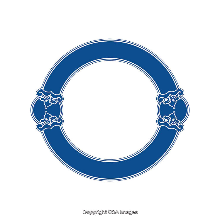 Elegant Blue Circular Frame with Ornamental Florals and Blank Center