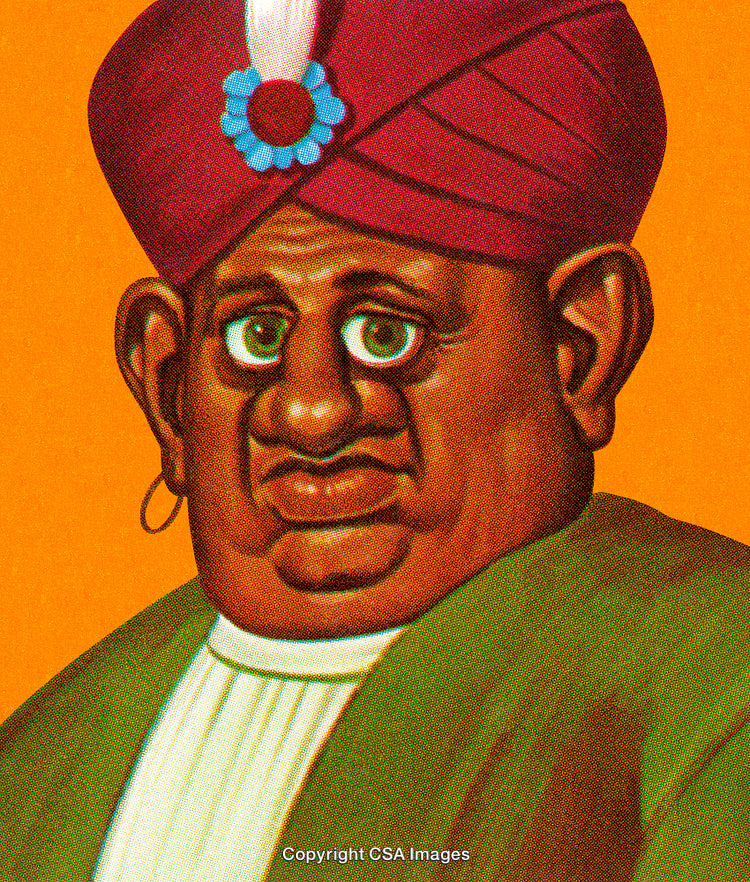 Vintage Illustrated Portrait of a Man Wearing Traditional Clothing and Accessories