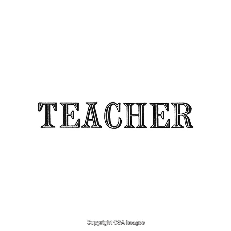 Elegant Black Woodcut Style Text Illustration of the Word Teacher