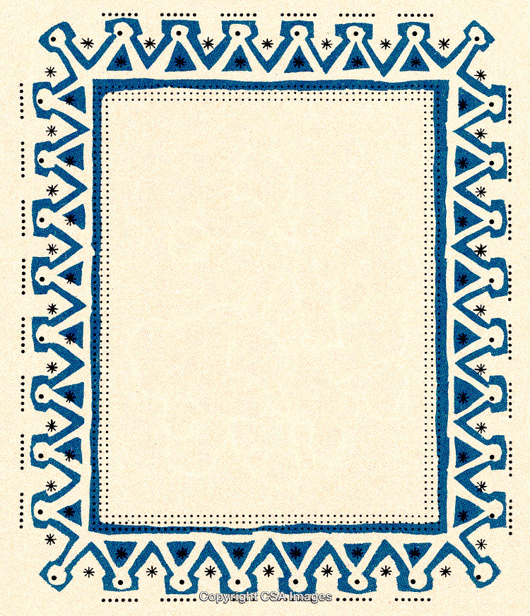 Blue Geometric Patterned Frame with Star Accents on Neutral Background