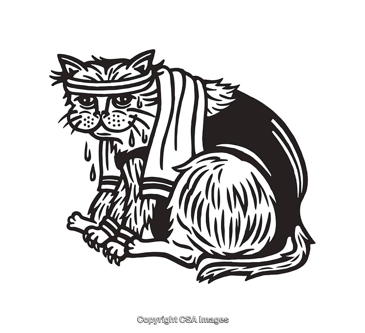 Funny Line Art of a Tired and Sweaty Cat Cartoon