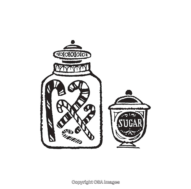 Black and White Illustration of Candy Jars with Decorative Details
