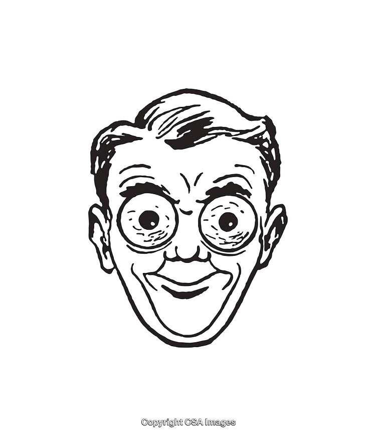 Black and White Illustration of a Cartoon Face with Exaggerated Features