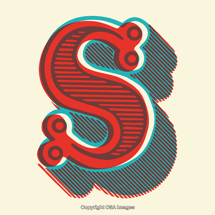 Vintage Style Decorative Letter S with Bold Typeface and Shadows