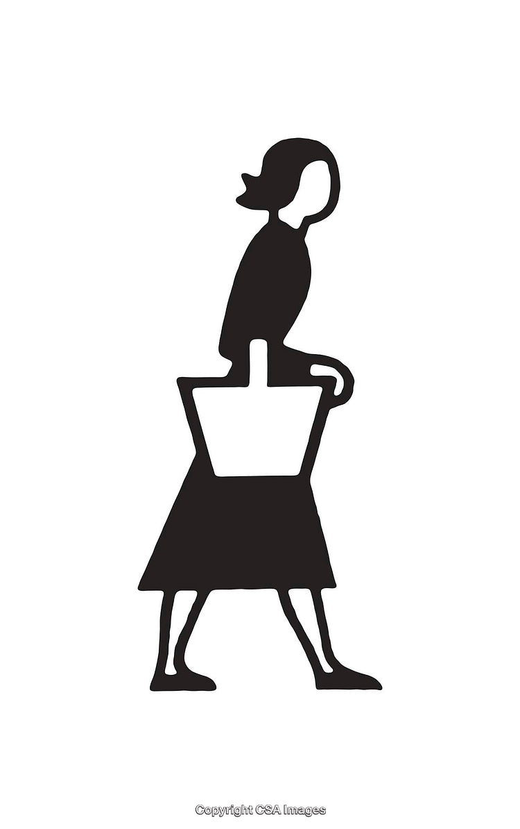 Silhouette Icon of a Woman Carrying a Bag in Black and White