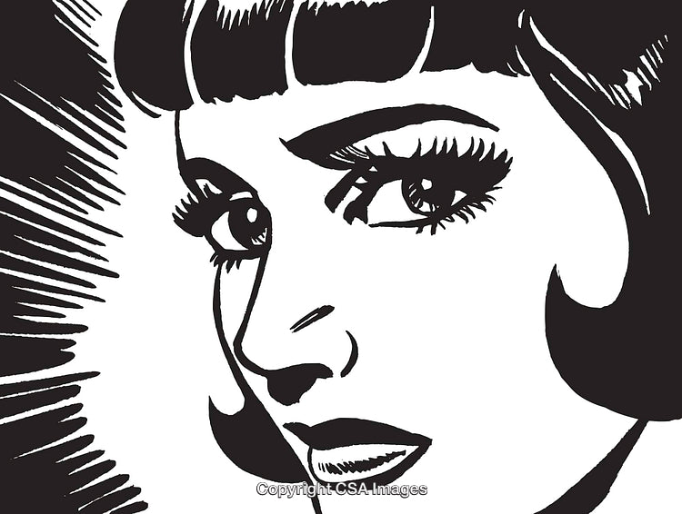 Artistic Illustration of a Woman in Retro Black-and-White Style
