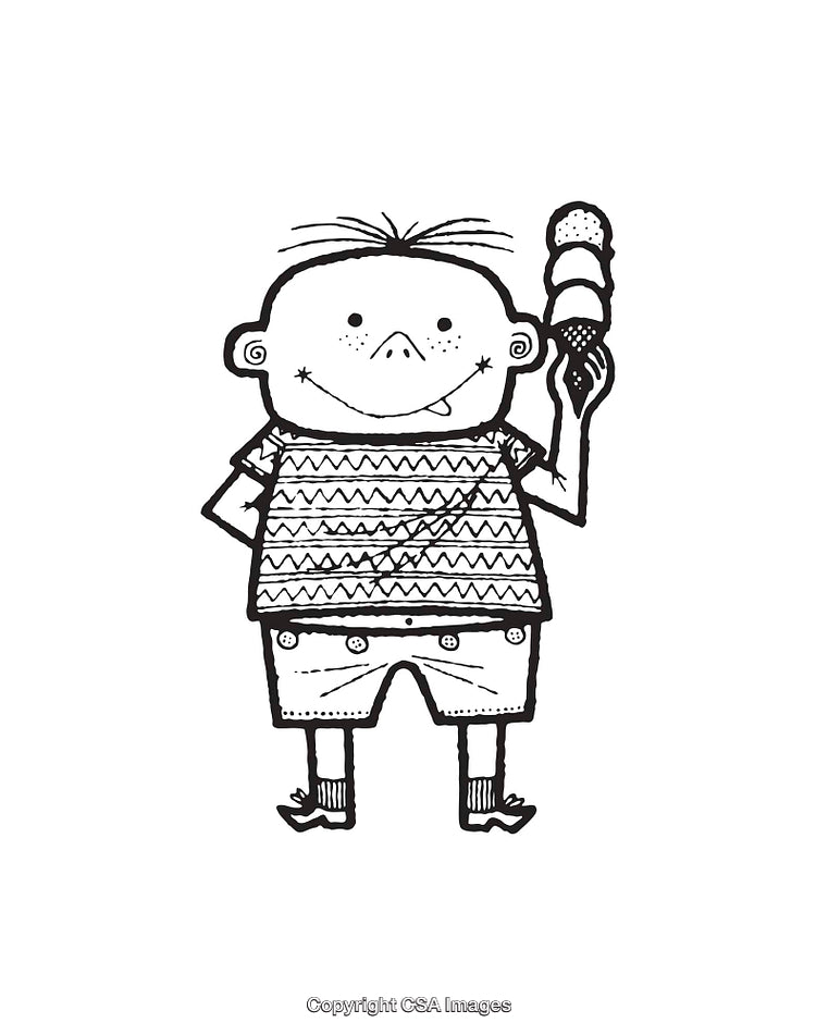 Hand-Drawn Boy with Ice Cream in Charming Line Art Illustration
