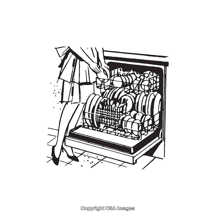 Black And White Illustration of Loading Dishes into a Dishwasher