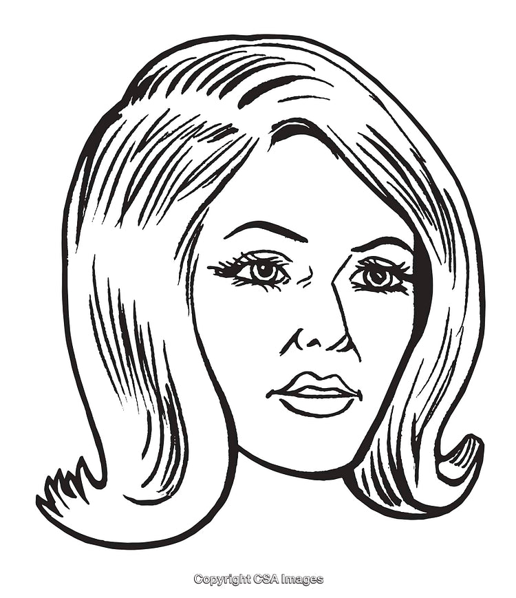 Vintage-Style Line Drawing of a Woman's Face with Elegant Hair