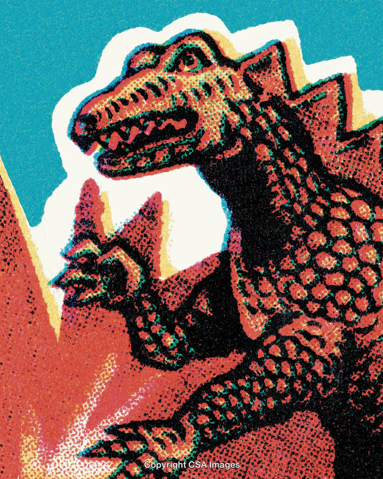 Retro Comic-Style Dinosaur Illustration With Scaled Texture in Vibrant Colors