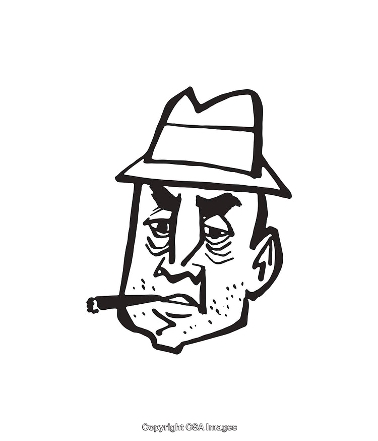 Black and White Line Art Illustration of a Man Smoking a Cigar