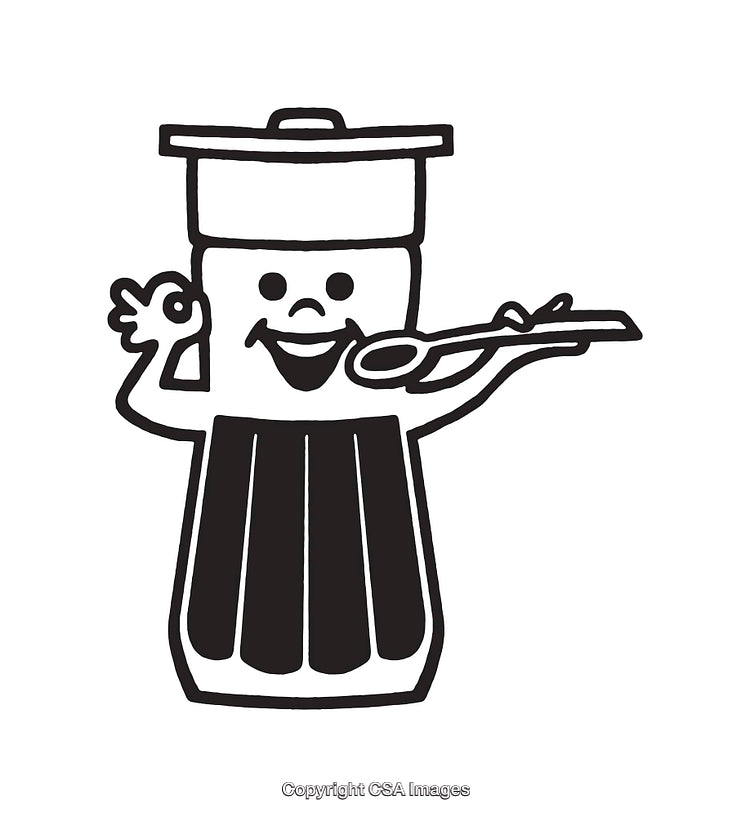Black and White Line Art Drawing of a Smiling Cartoon Cup