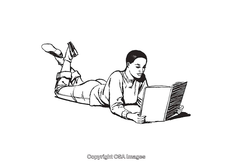 Black And White Illustration of a Person Relaxing and Reading a Book