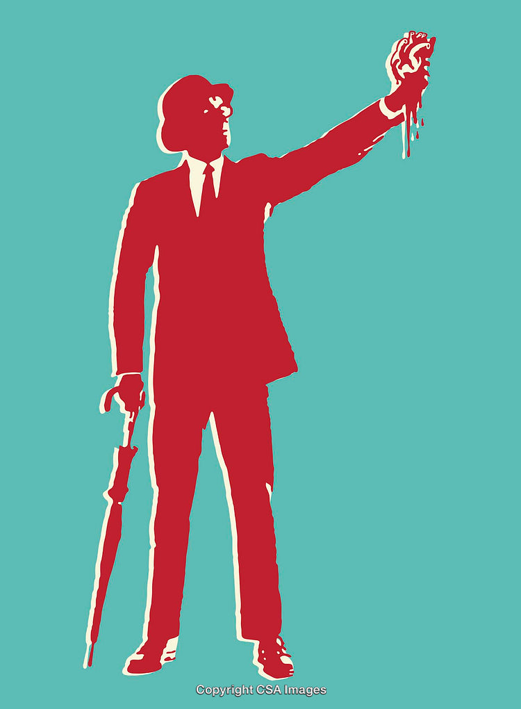 Silhouette Illustration of a Man Holding a Dripping Heart