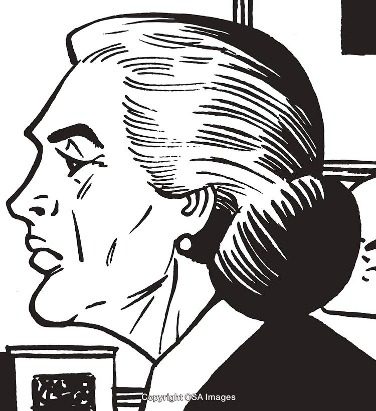 Vintage Black and White Illustration of Woman in Profile View