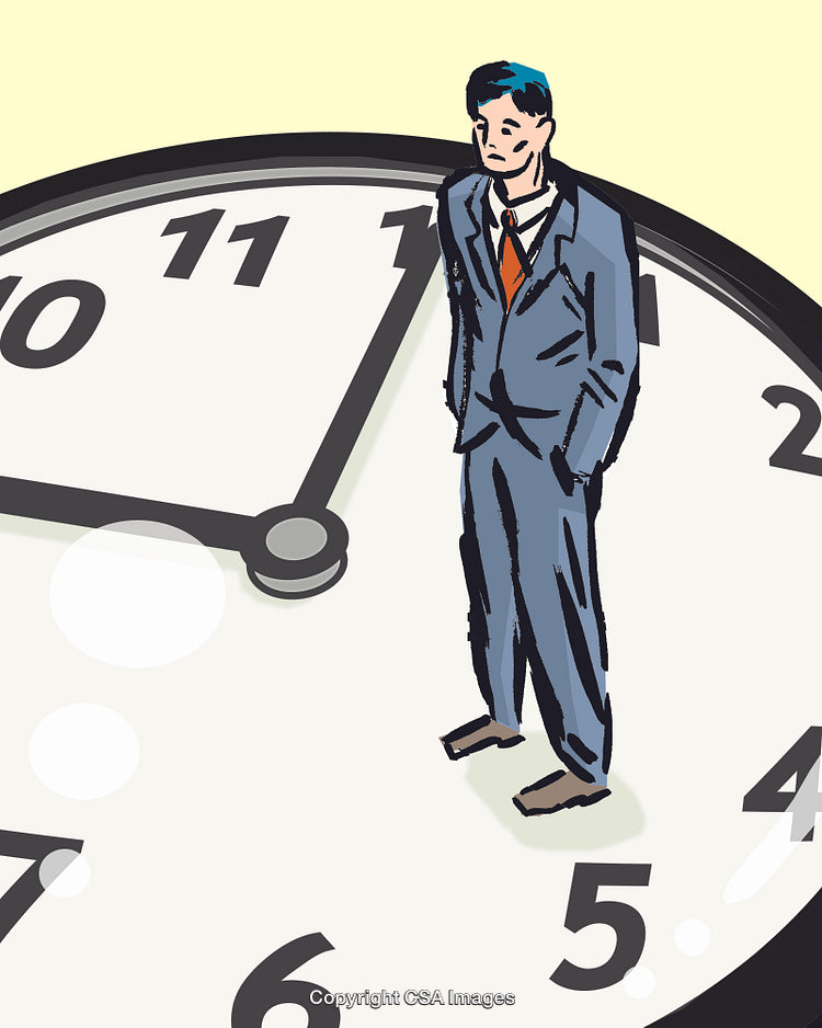 Businessman Standing on a Clock