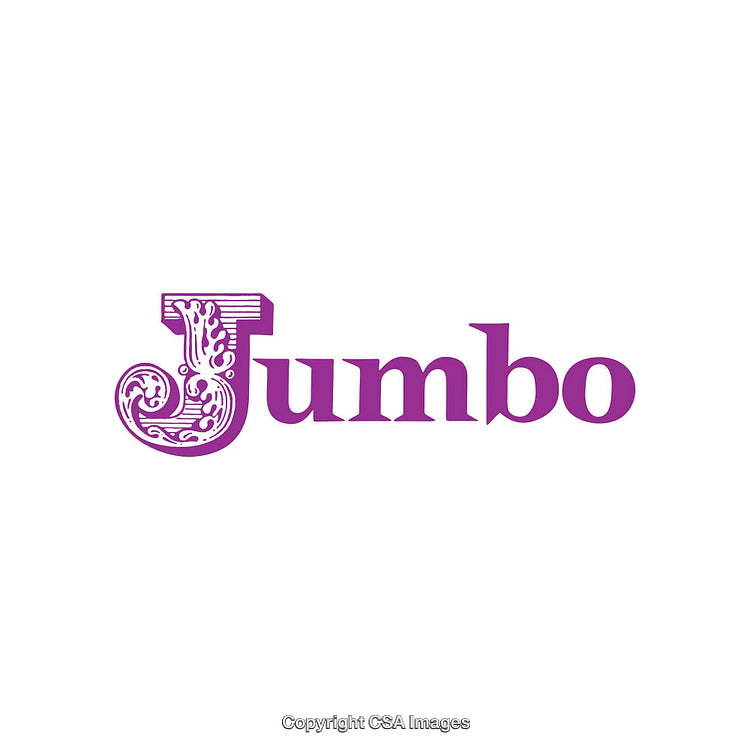 Stylized Purple Jumbo Text with Ornate Design on White Background