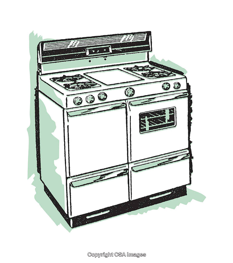 Illustration of a Retro Stove with Vintage Aesthetic and Green Accents