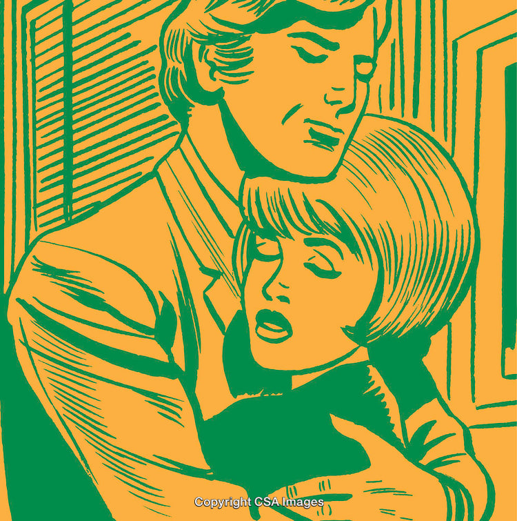 Retro Artistic Illustration of a Green and Yellow Embrace