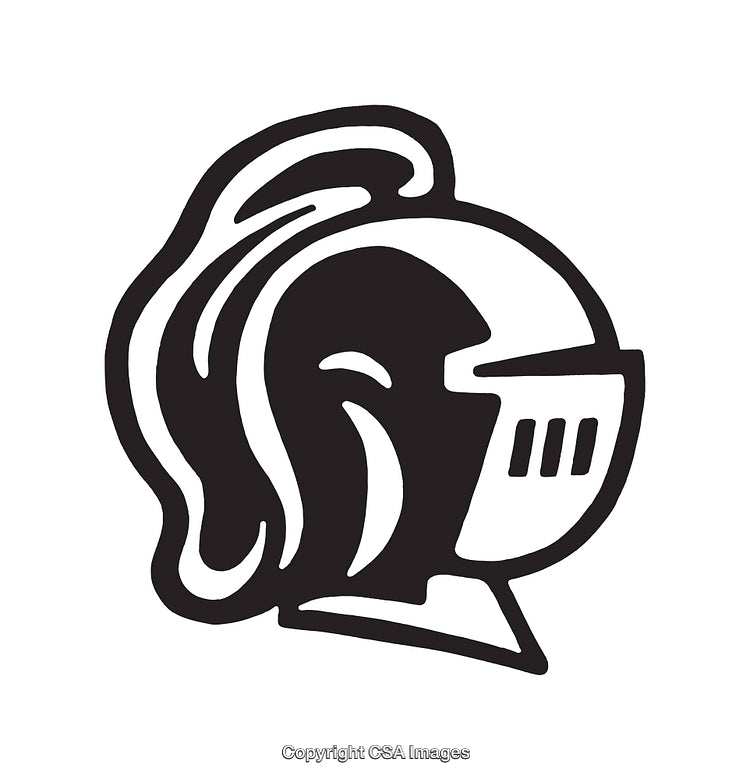Black and White Line Art of a Knight's Helmet design