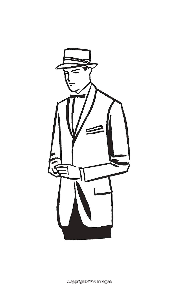 Black And White Illustration of a Stylish Man in Formal Attire