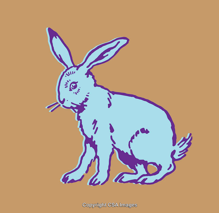 Abstract Illustration of a Blue Rabbit on a Tan Background