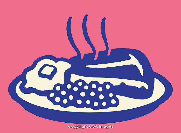Colorful Line Art Illustration of a Steaming Meal on a Plate