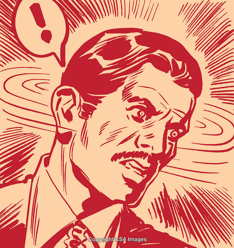 Retro Comic Style Artwork of a Surprised Man with Expression Marks
