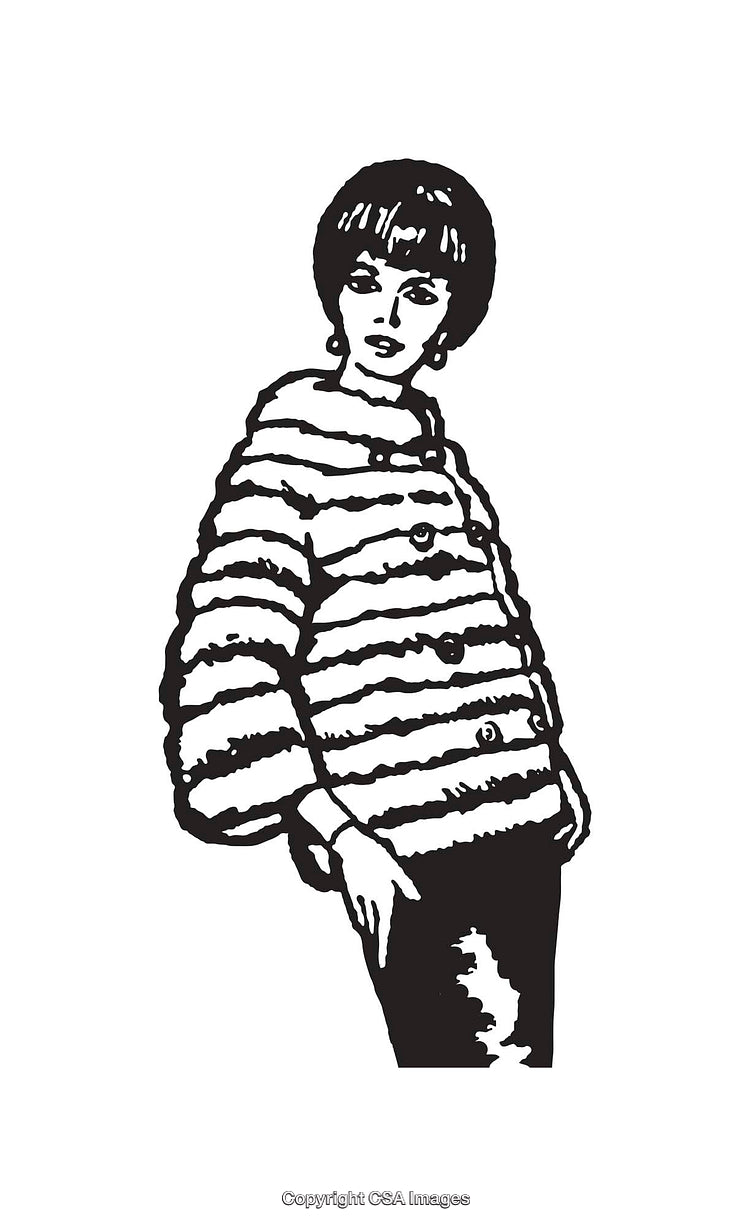 Retro Black and White Fashion Illustration of a Stylish Woman