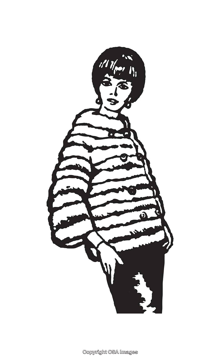 Retro Black and White Fashion Illustration of a Stylish Woman