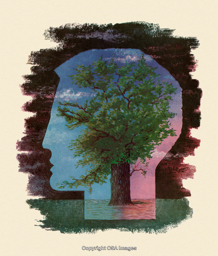 Surreal Profile Silhouette Incorporating a Tree Within a Vibrant Landscape