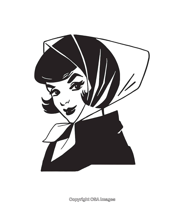 Retro Styled Black and White Portrait of a Woman in Line Art