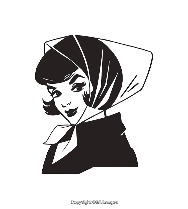 Retro Styled Black and White Portrait of a Woman in Line Art